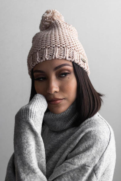 MITZI KNIT POM BEANIE IN OATMEAL-hat-MODE-Couture-Boutique-Womens-Clothing